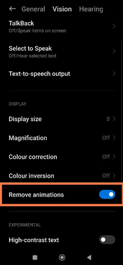 Remove animations- clear RAM on Android